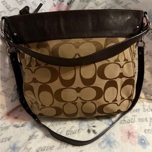 Coach Signature Hobo Purse Fabric Leather Large Shoulder Bag preowned